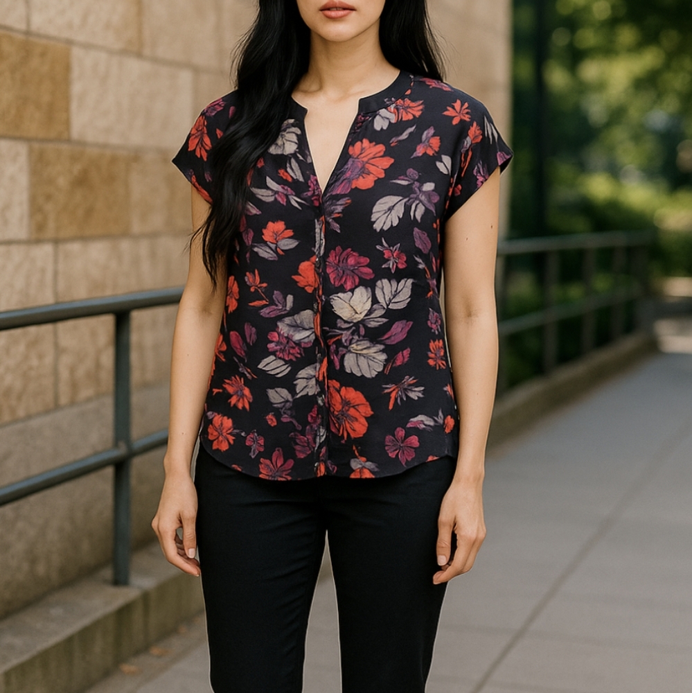 Philosophy Black Floral Print Blouse